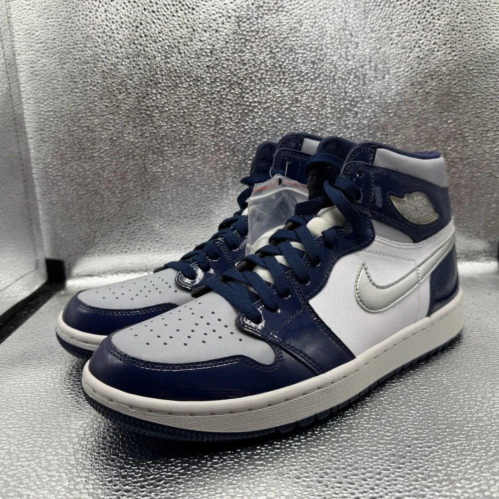 Size 9 Jordan 1 Retro High Silver Midnight Navy White Mens Shoes DQ0660-100